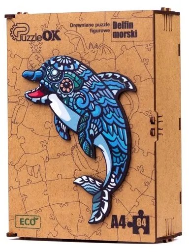 3D kézzel készített  fa puzzle - Delfin A4