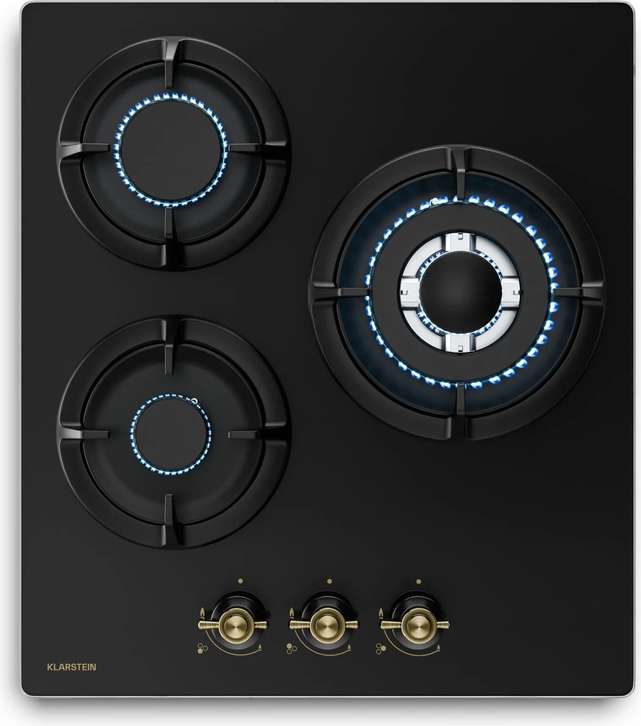 Klarstein Victoria gázfőzőlap | 3 alumínium égő | földgázzal és PB-gázzal kompatibilis | 6050 W | 45 cm