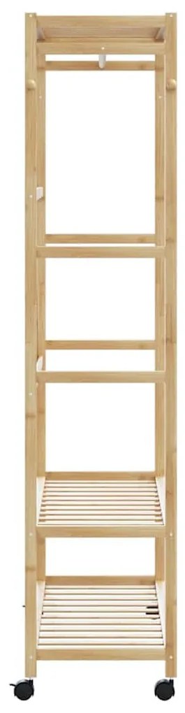 bambusz ruhaállvány polcokkal és kerekekkel 110x40x180 cm