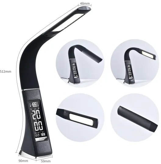 Brilagi - LED Dimmelhető asztali lámpa kijelzővel PELLE LED/7W/230V fekete