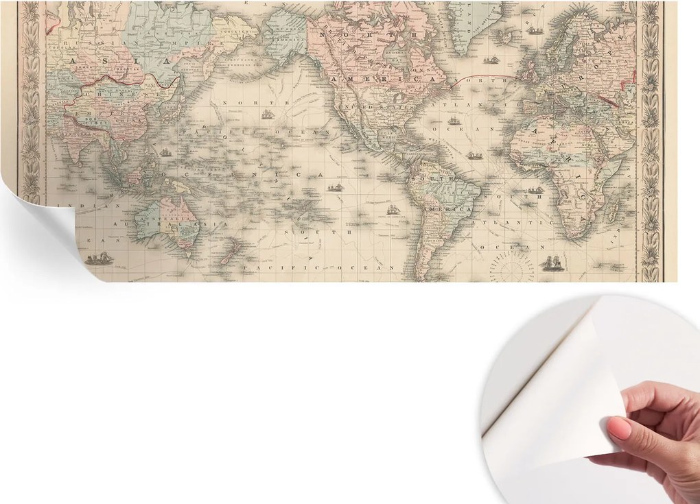 Öntapadós tapéta Fali furnér 3D hatás Történelmi térkép 250x104 cm