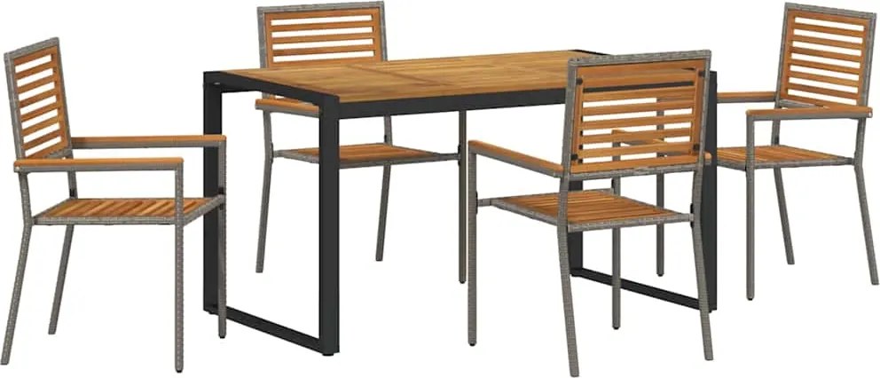 vidaXL Kert étkező szett 5 pcs Szürke és Barna polirattan