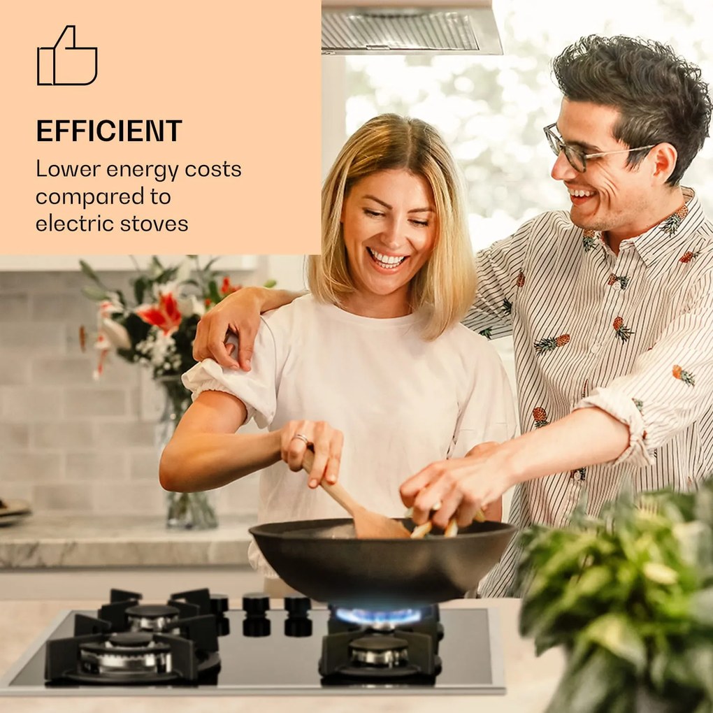 Klarstein Goldflame 4 Prime, gázfőzőlap, 4 Messing égő, üvegkerámia