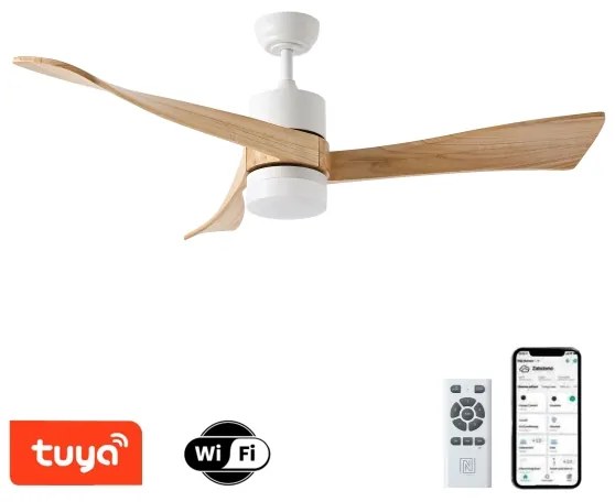 ZEVENTI - LED mennyezeti ventilátor NATURITO LED/18W/230V Wi-Fi Tuya fehér/tölgy + távirányító