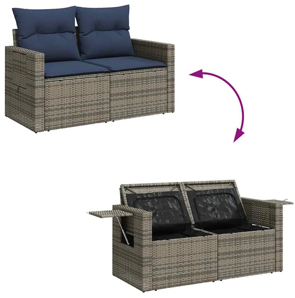 6 részes szürke polyrattan akácfa kerti ülőgarnitúra párnával
