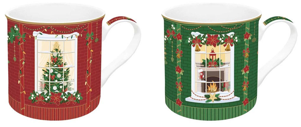 Karácsonyi porcelán bögre 2 db szett 300 ml díszdobozban Festive Avenue