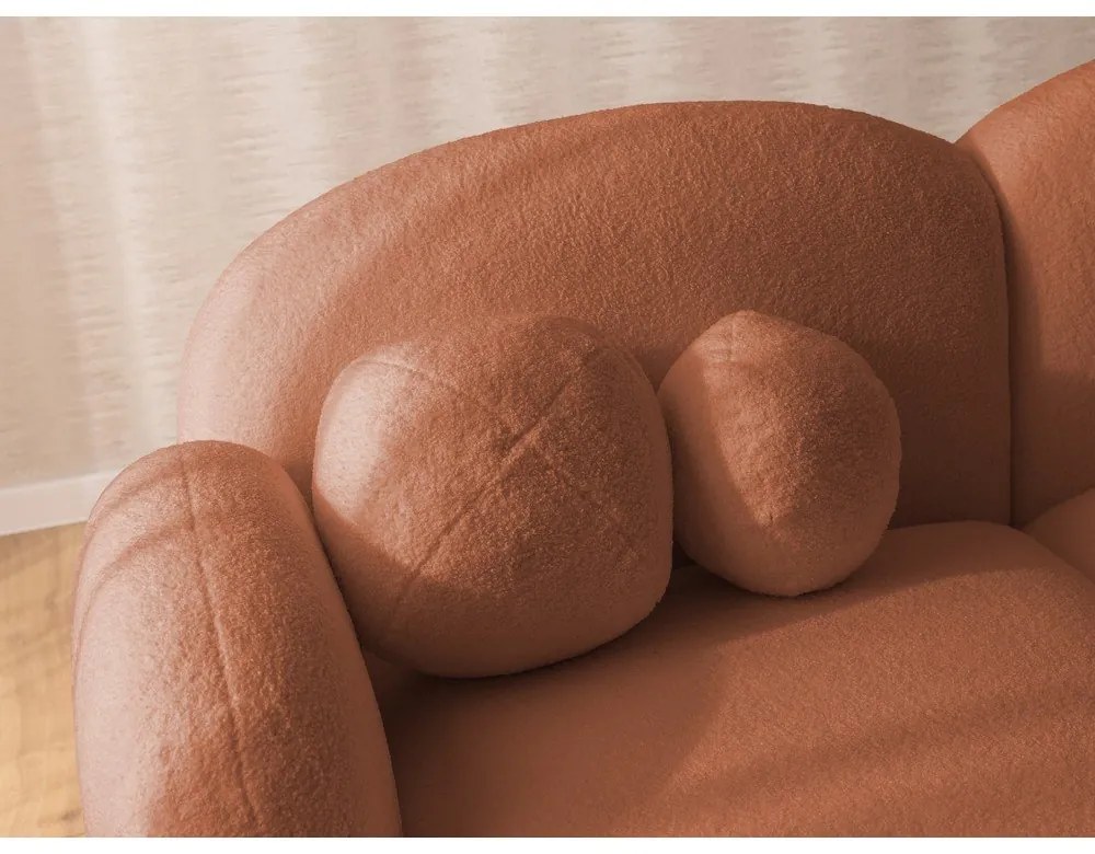 Terrakotta színű buklé sarokkanapé (bal oldali-heverő résszel) Orbit – Ropez