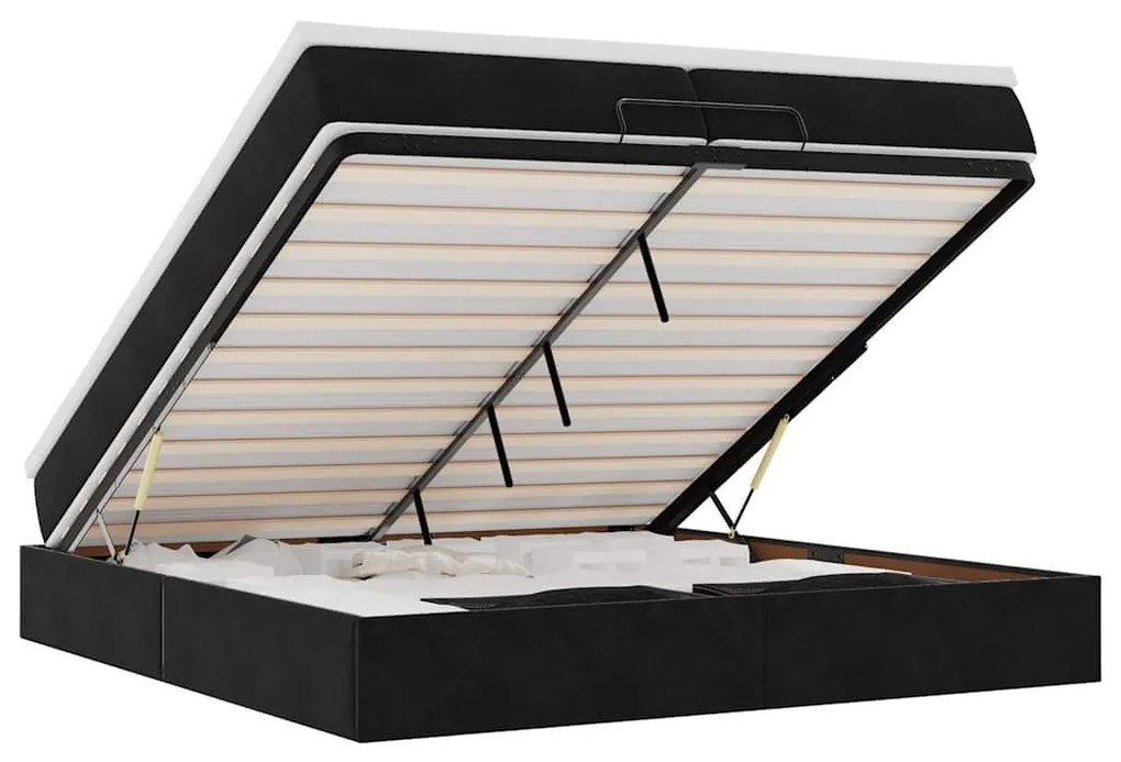 Ottomán ágykeret matracokkal Fekete 200x200cm bársony