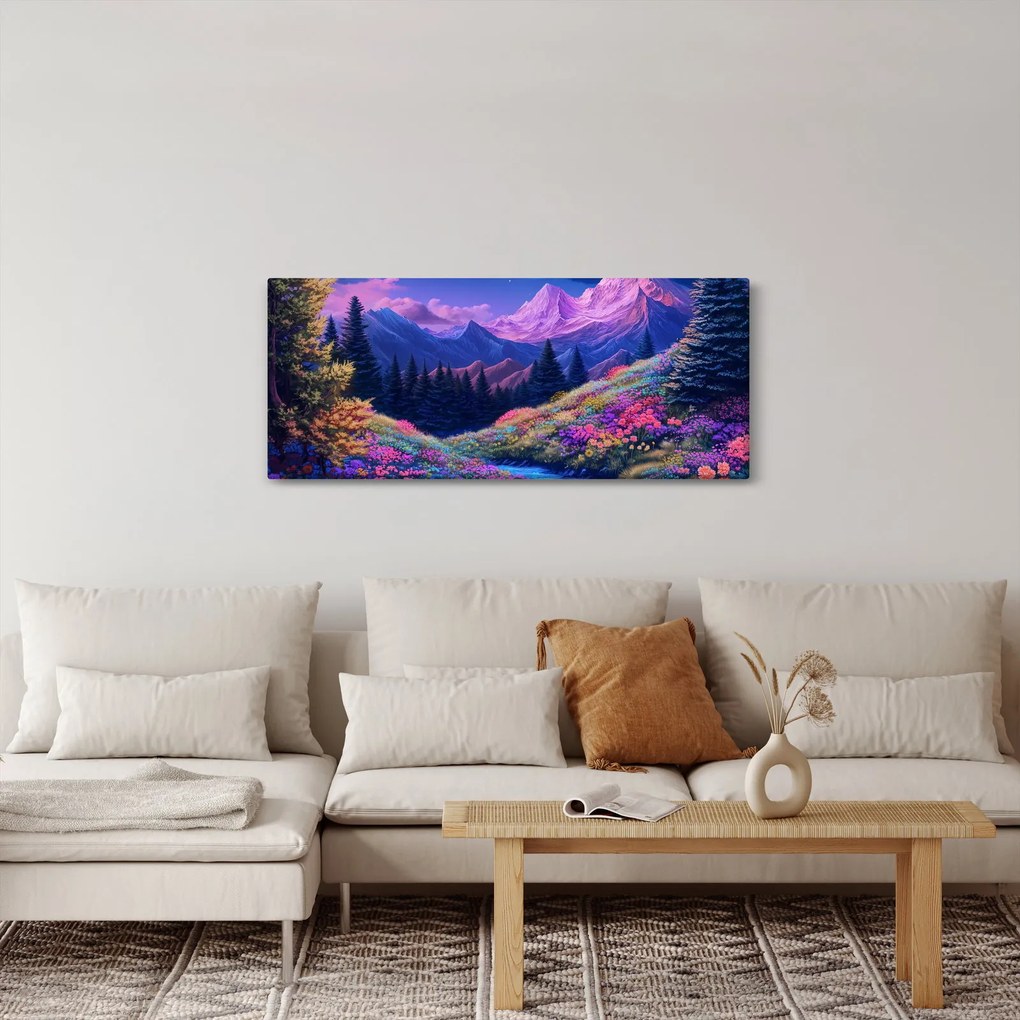 Kép - Lila táj teljes holdfénynél (120x50 cm)