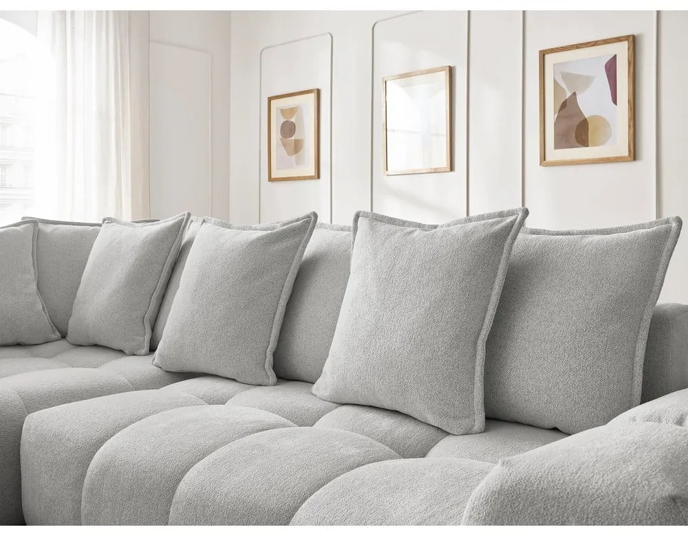 Világosszürke zsenília kinyitható-tárolóhelyes sarokkanapé (bal oldali-L alakú) Everest – Bobochic Paris