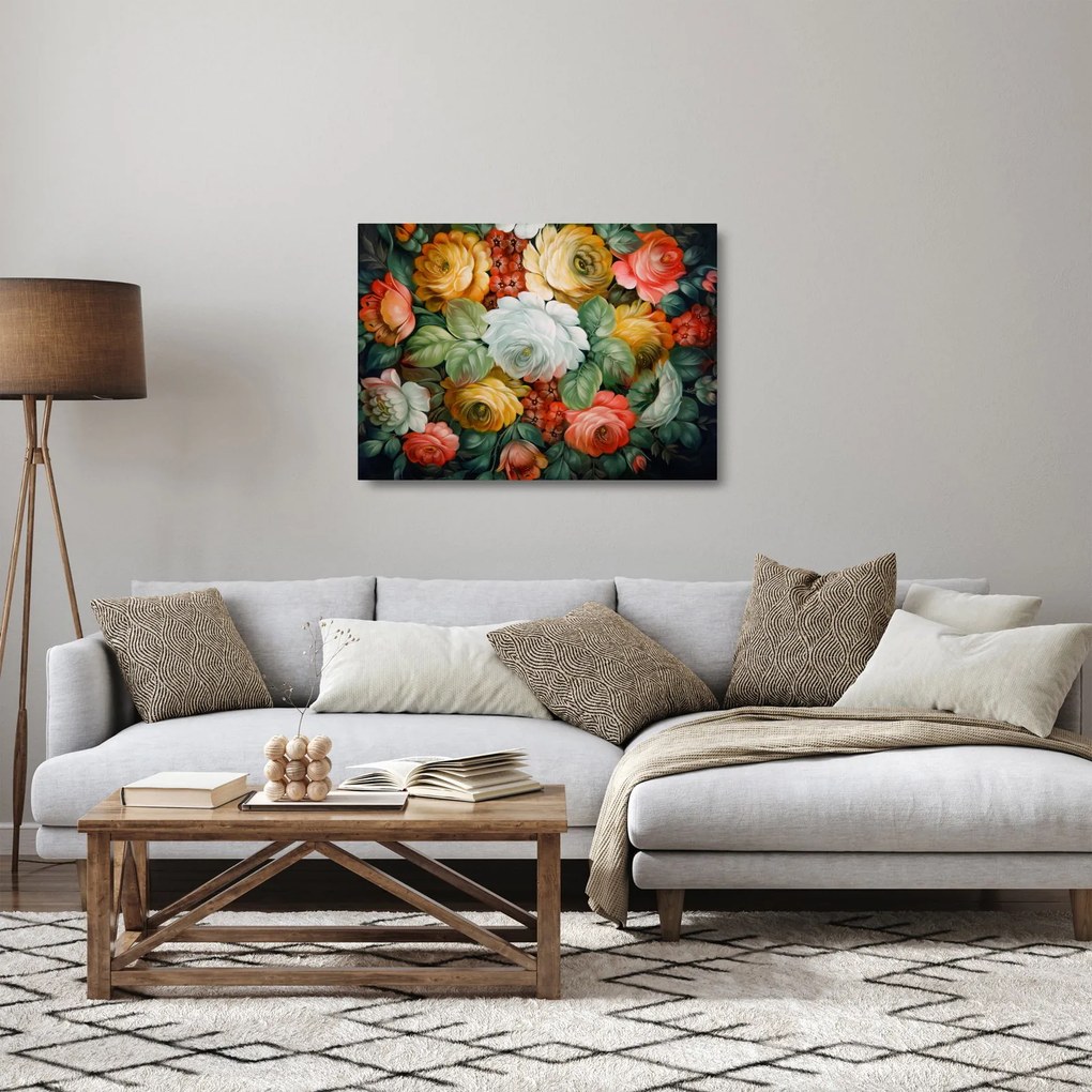 A festett virágcsokor képe (üvegen) (70x50 cm)