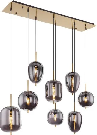 Globo 15345-8MM Függeszték réz matt fém váz, füstszínű 8 különböző méretű, és formájú üvegbúrával. HxSZxM940x340x1200, fényforrás nélkül szállítva 8xE14 40W 230V
