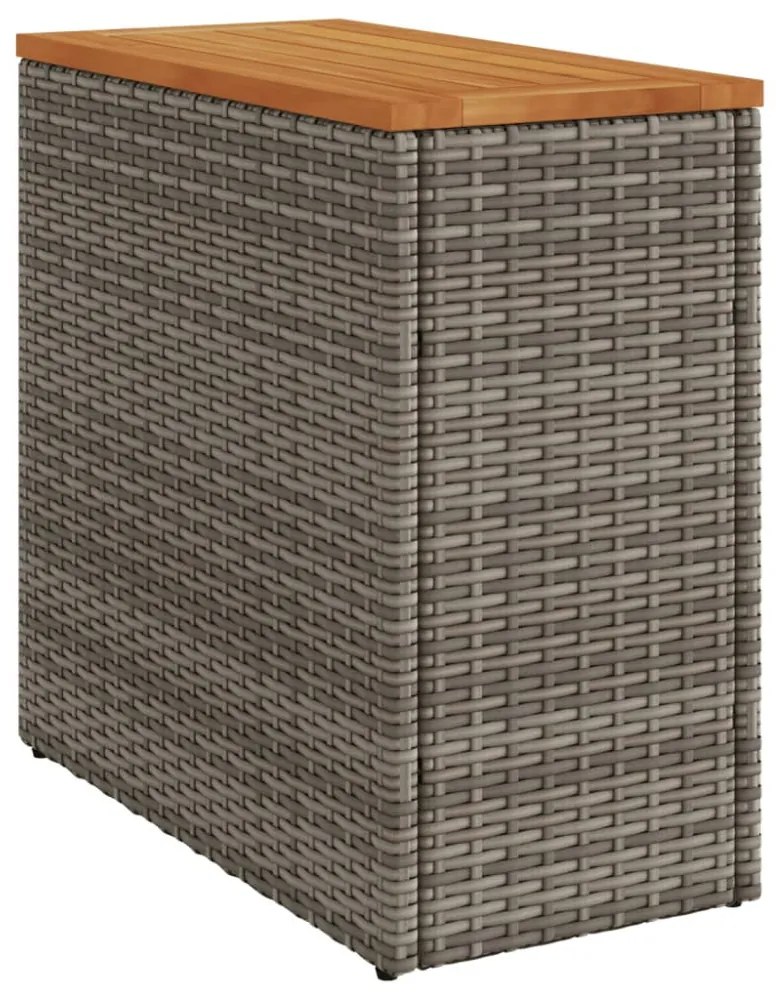 szürke polyrattan falapos kerti kisasztal 58 x 27,5 x 55 cm
