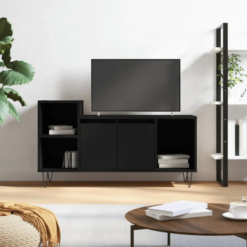 fekete szerelt fa TV-szekrény 100x35x55 cm