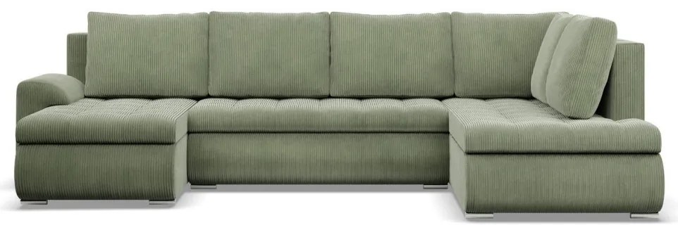 Tokio U sarokkanapé, 3 ágyneműtartóval, kordbársony, jobboldali, zöld