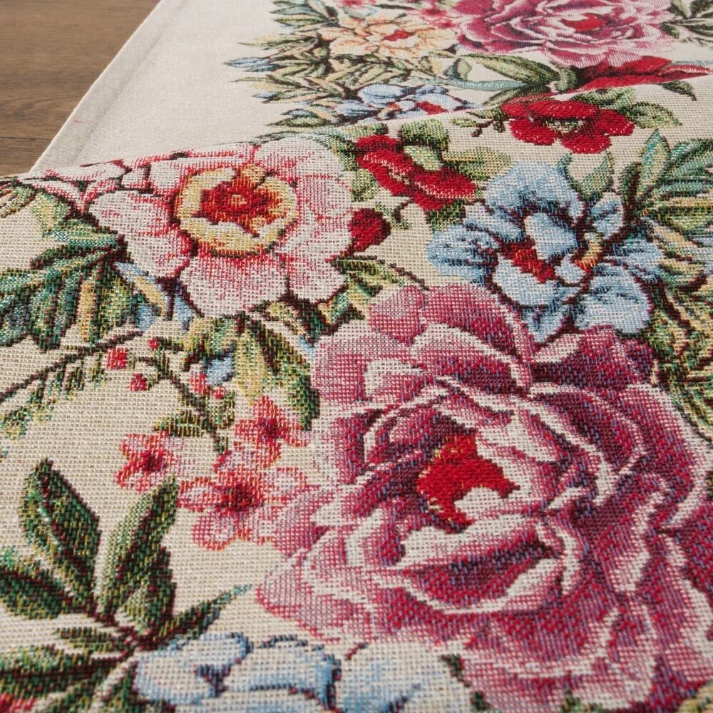 Abrosz dekoratív gobelin Gria 140x180 Eurofirany természetes piros virágok