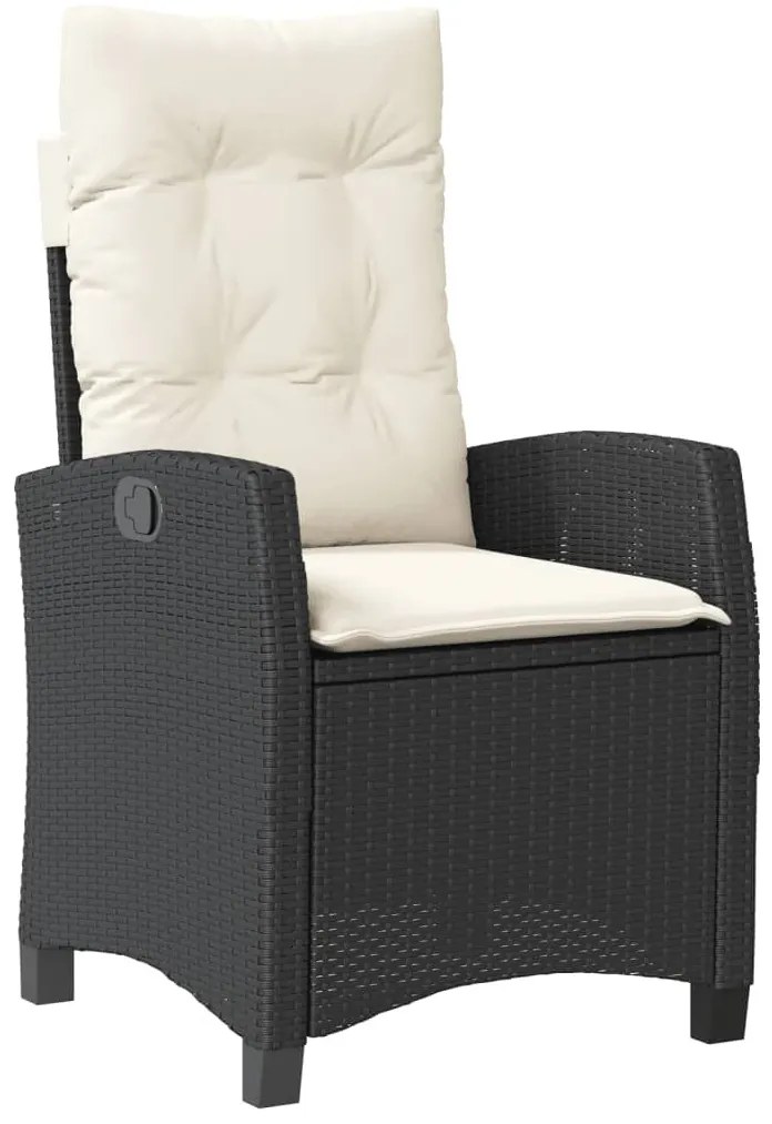 7 részes fekete polyrattan kerti étkezőgarnitúra párnával