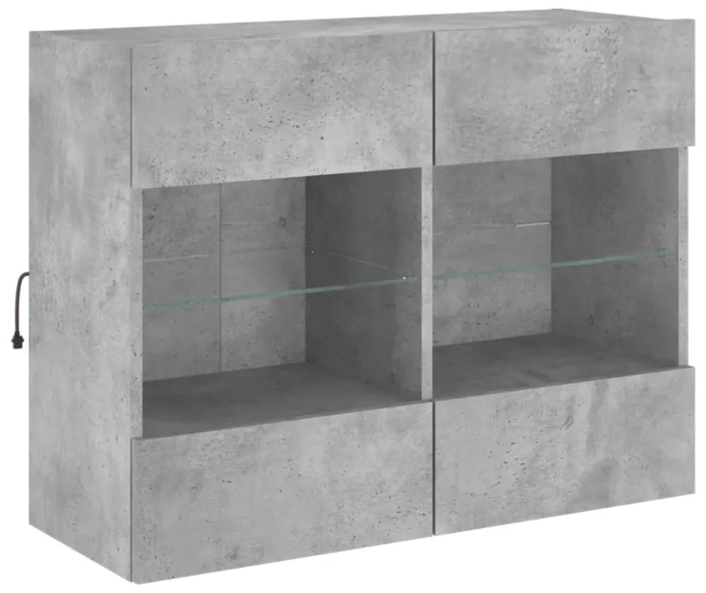 betonszürke falra szerelhető TV-szekrény LED-del 78,5x30x60,5cm