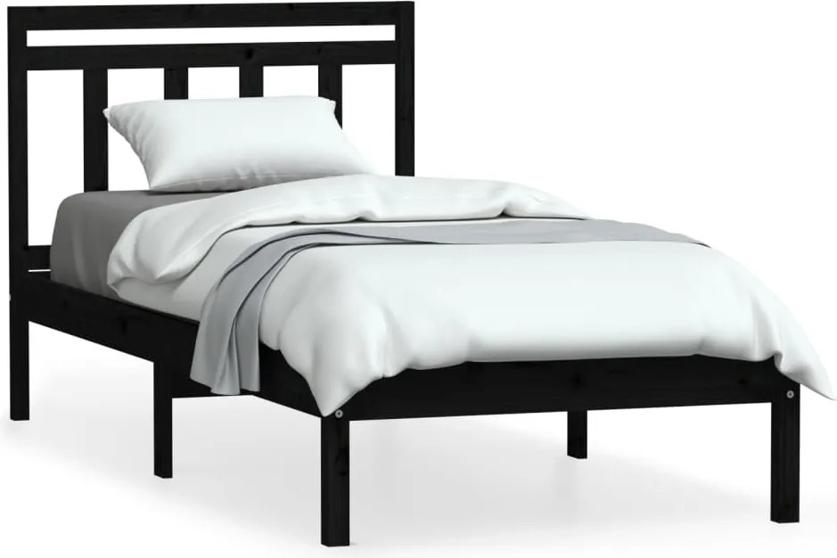 vidaXL fekete tömör fenyőfa ágykeret 100 x 200 cm