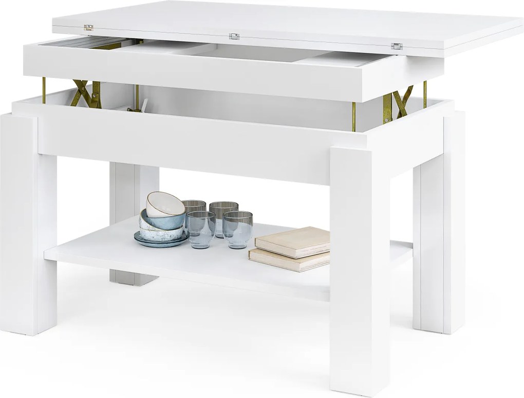 Mazzoni BRAWO Fehér - NYITHATÓ/MAGASÍTHATÓ DOHÁNYZÓASZTAL POLCCAL ÉTKEZŐASZTALKÉNT IS HASZNÁLHATÓ