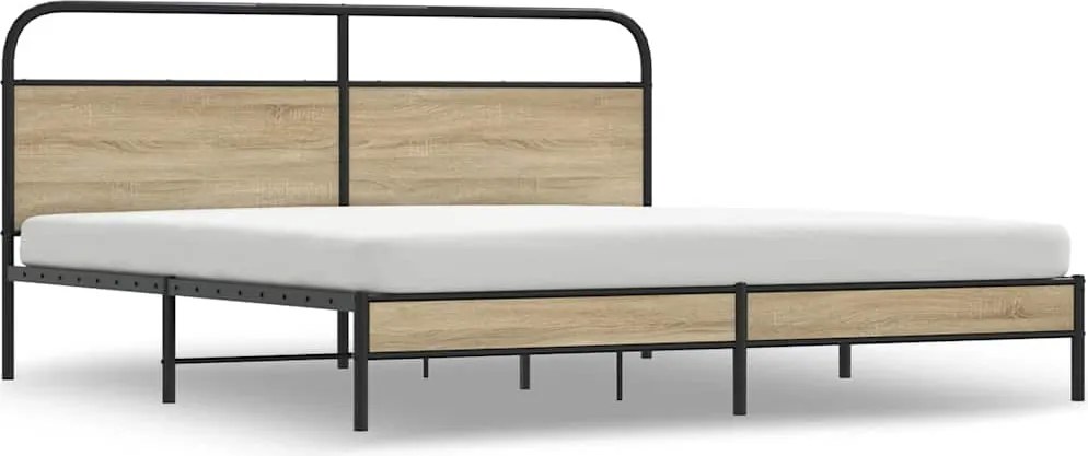vidaXL füstös tölgy színű fém ágykeret matrac nélkül 193 x 203 cm