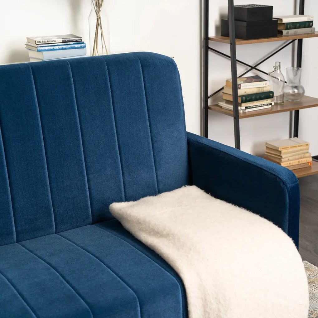 Sofa Rozkładana PORTO Granatowa Welurowa