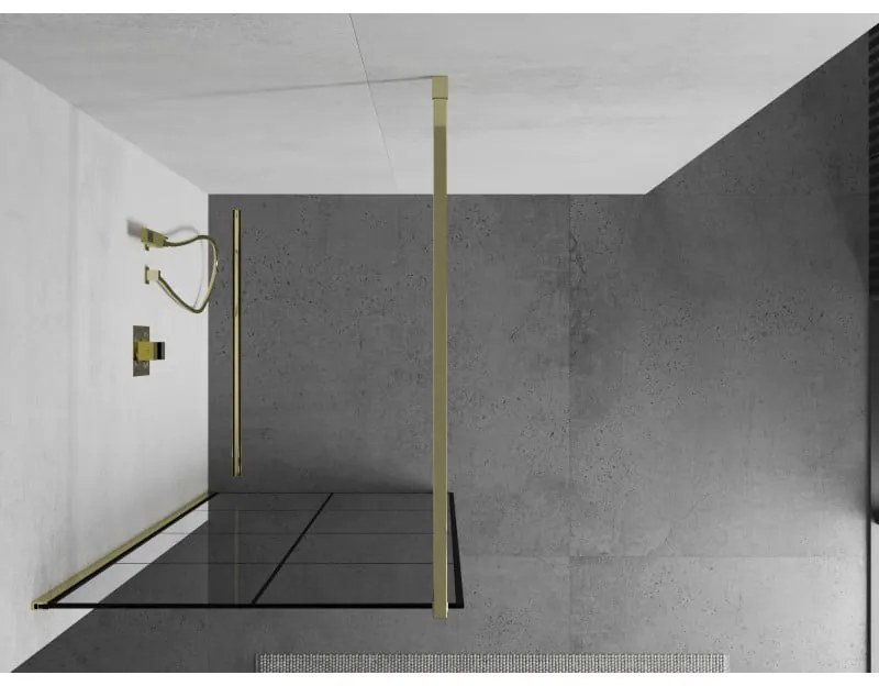 Mexen Kioto zuhanyparaván 80x200 cm 8 mm, arany profil, üveg fekete mintás 1, 800-080-101-01-77