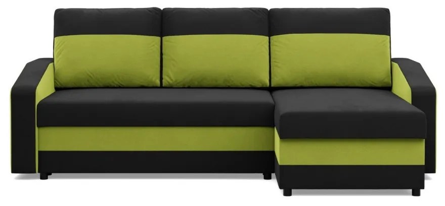 Hewlet sarokkanapé, 2 ágyneműtartóval, szövet anyag, univerzális oldal, bonell töltet, fekete - zöld