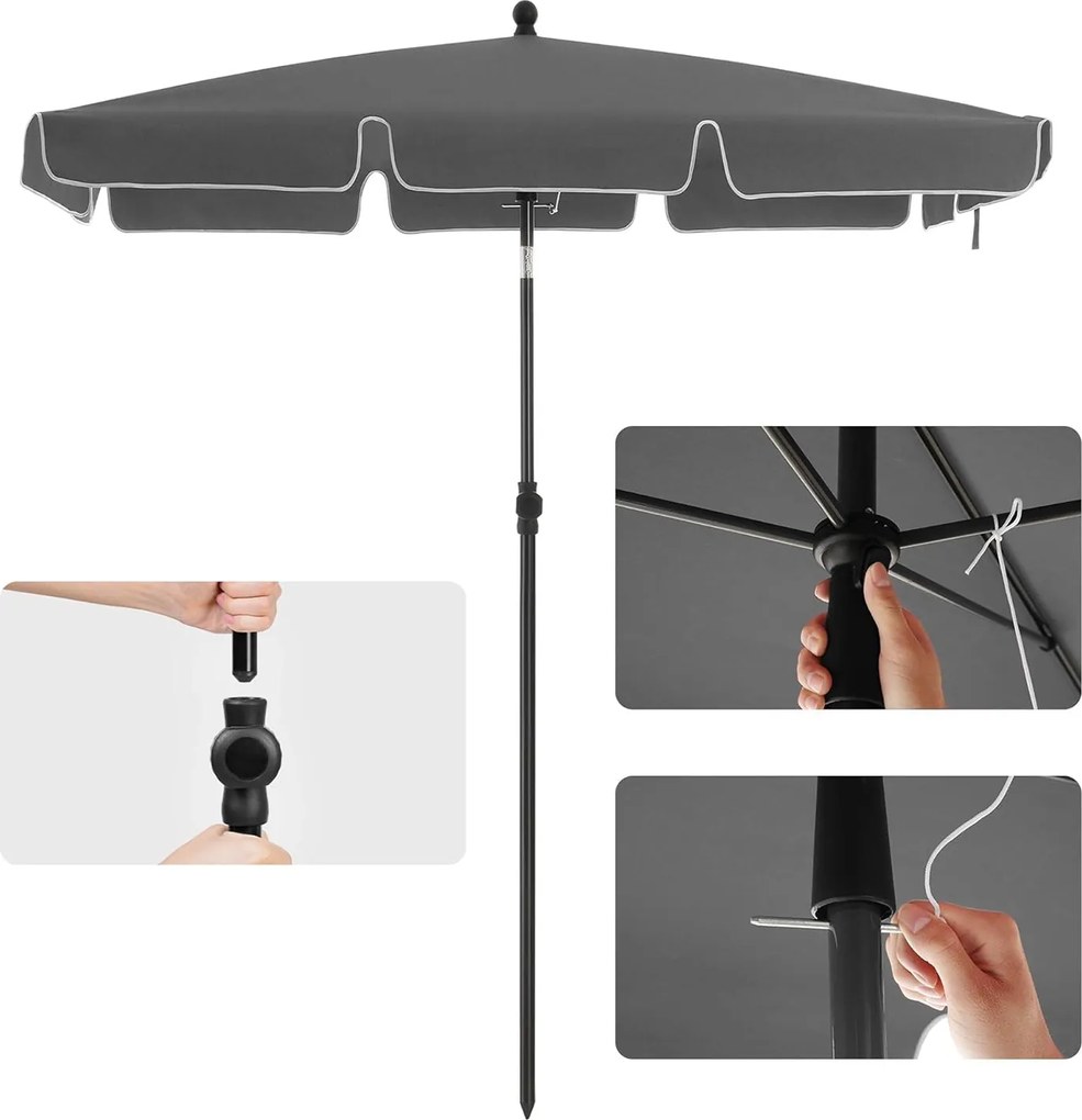 Dönthető napernyő 2x1,25 m, téglalap alakú napernyő táskával, szürke