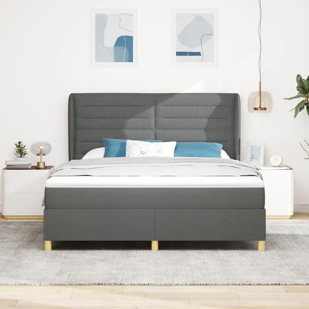Boxspring Ágy Matraccal Sötétszürke, 180x200 cm Szövet