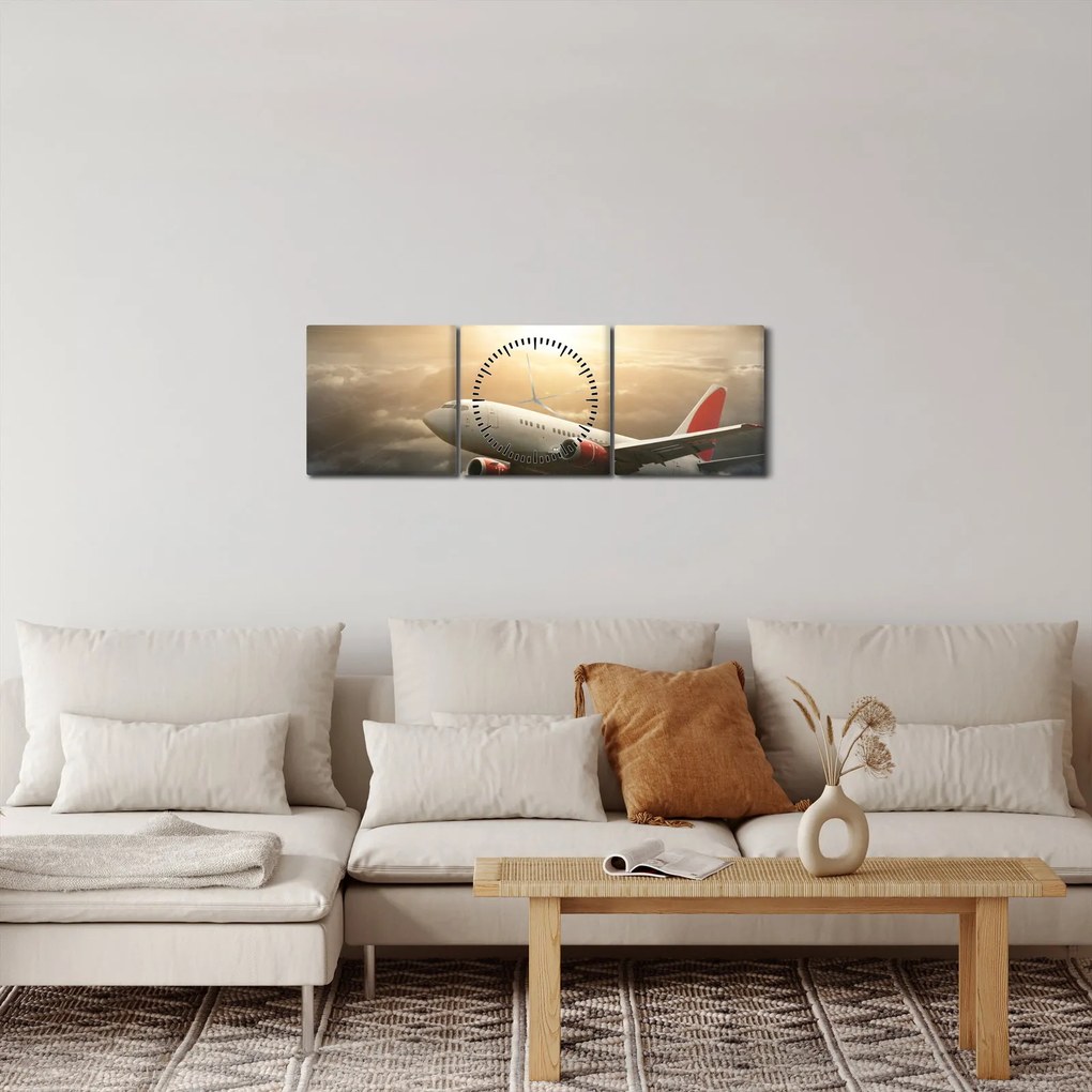 Kép - Repülőgép a felhőkben (órával) (90x30 cm)