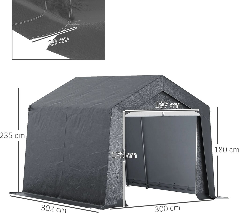 Outsunny Kert Shed, Tároló Sátor, 3 x 3 m, Vízálló és UV-ellenálló, Horganyzott Acél Váz és Nagy Ajtó, Kerékpár Garázs Menedék a Szabadtérhez, Sötétsz