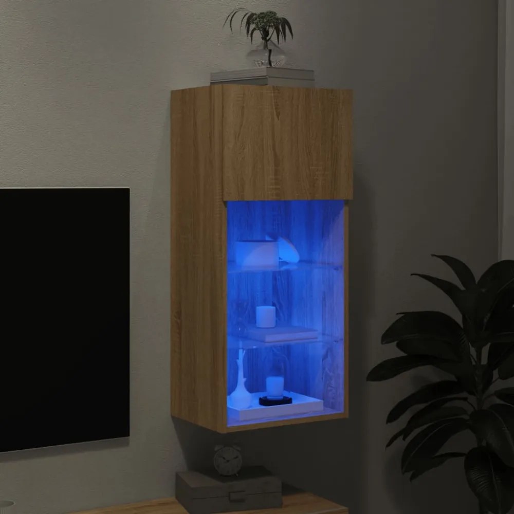 sonoma tölgy színű TV-szekrény LED-lámpákkal 40,5x30x90 cm