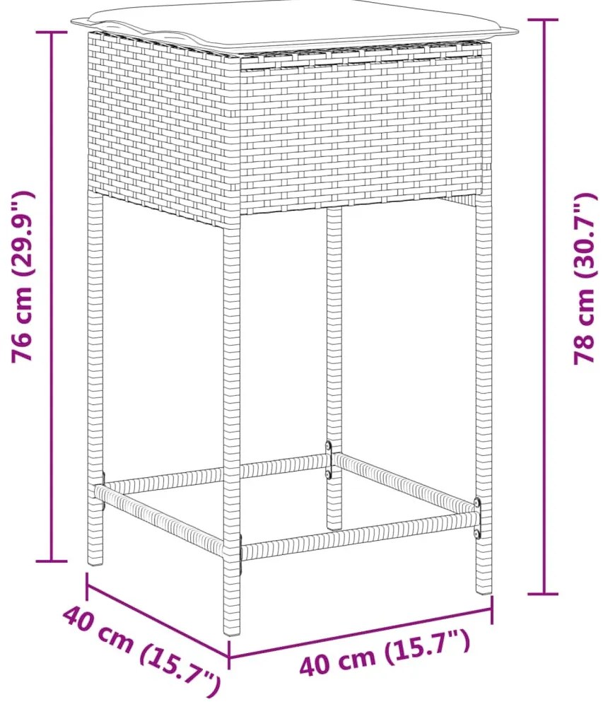 2 db világosszürke polyrattan kerti bárszék párnával