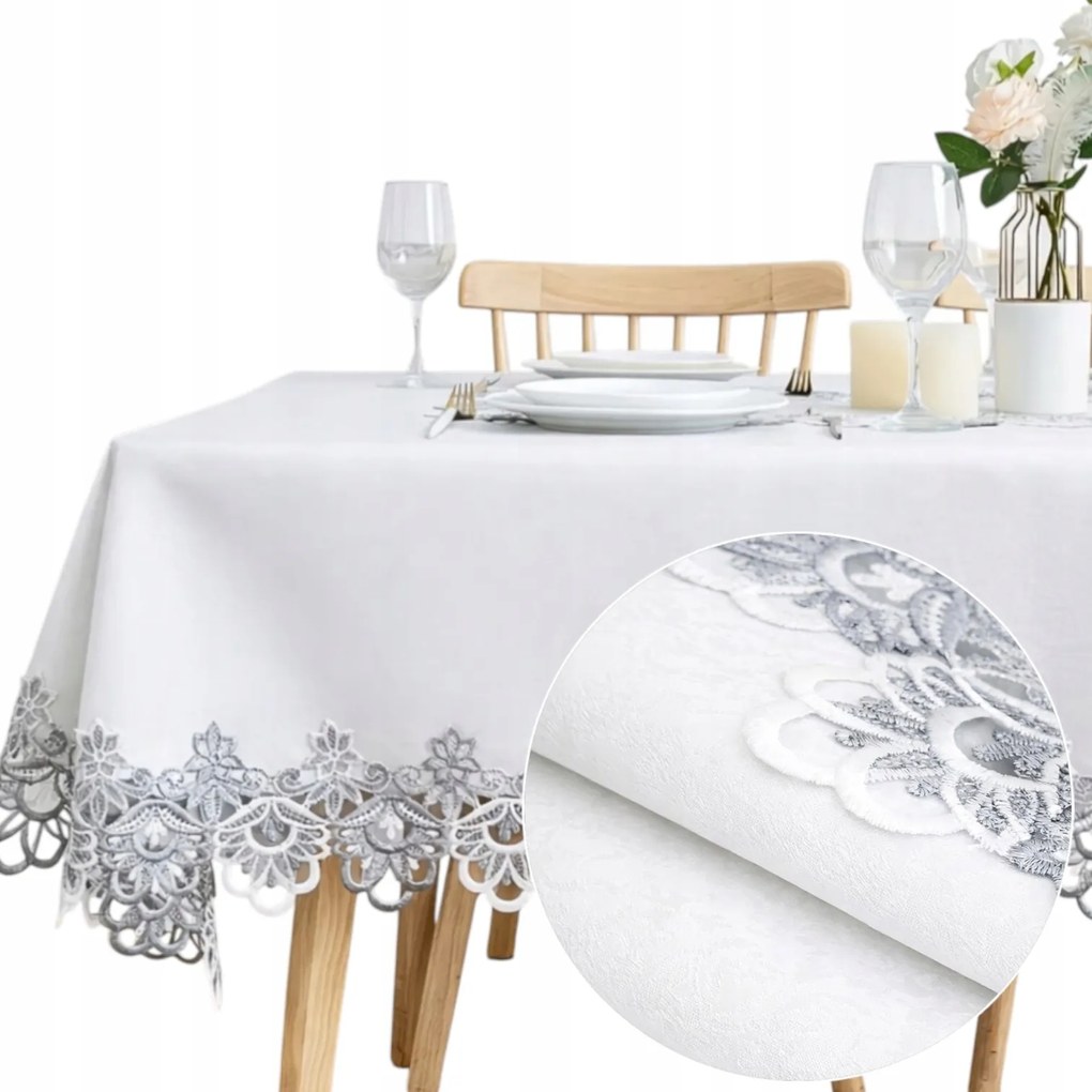 Abrosz fehér szürke 150x225 foltálló gipiura csipke étkező Elegáns