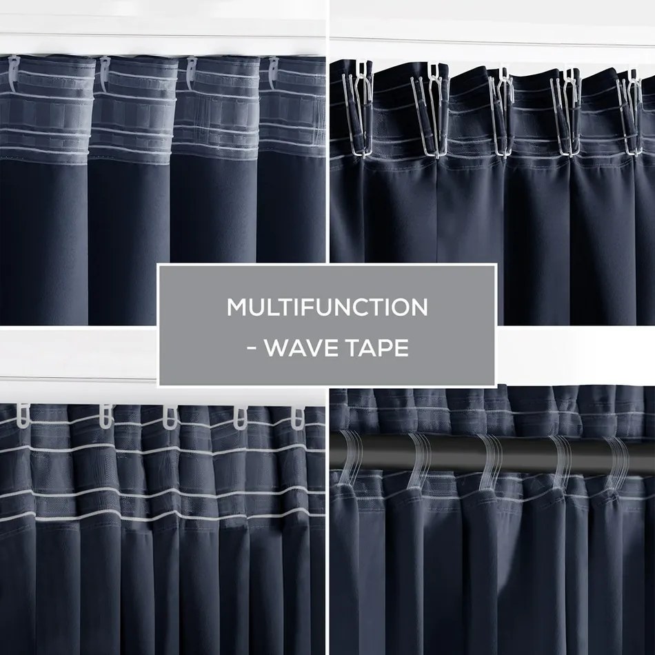 AmeliaHome Blackout Oxford Pleat függöny, indigó, 140 x 245 cm