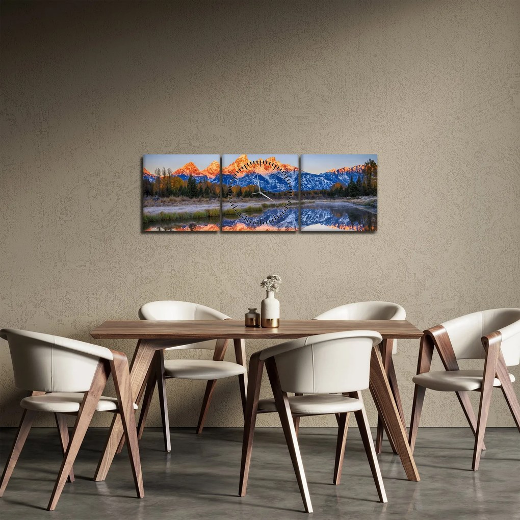 A havas hegycsúcsok képe (órával) (90x30 cm)
