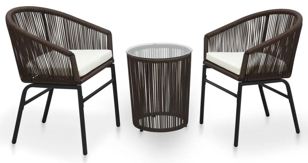 vidaXL 3 darabos barna PE rattan bisztrószett párnával