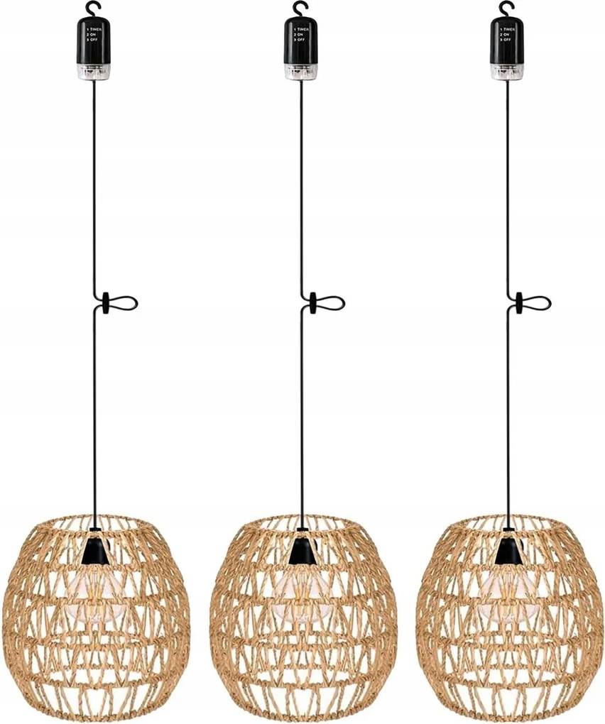 3 Lampion Led Rattan Elemes Lámpa 4×AA Távirányító, Boho Dekoráció