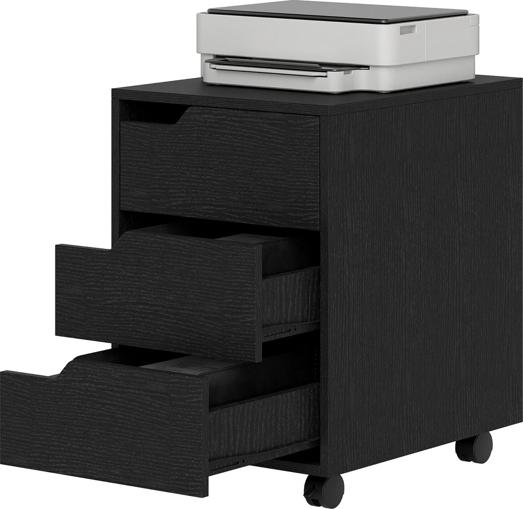 HOMCOM Görgős Irodai Kihúzható Egység 3 Fiókos Irattartó 40x50x57,5 cm Fekete | Aosom