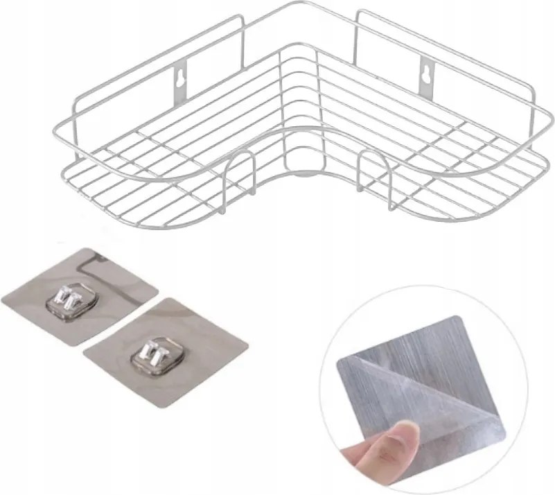 Funkcionális sarokpolc Fehér drót öntapadós 26x26x4 cm