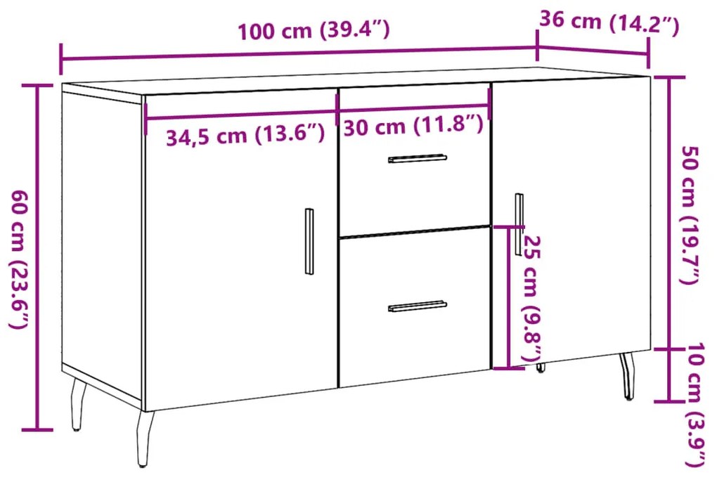 antik fa színű szerelt fa tálalószekrény 100 x 36 x 60 cm