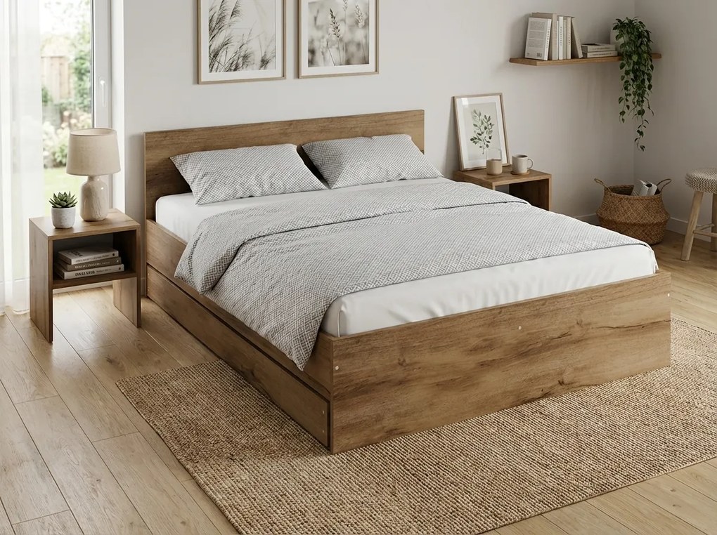 Ágy ELISA 120 x 200 cm, artisan tölgy Ágyrács: Lamellás ágyrács, Matrac: Deluxe 10 cm matrac