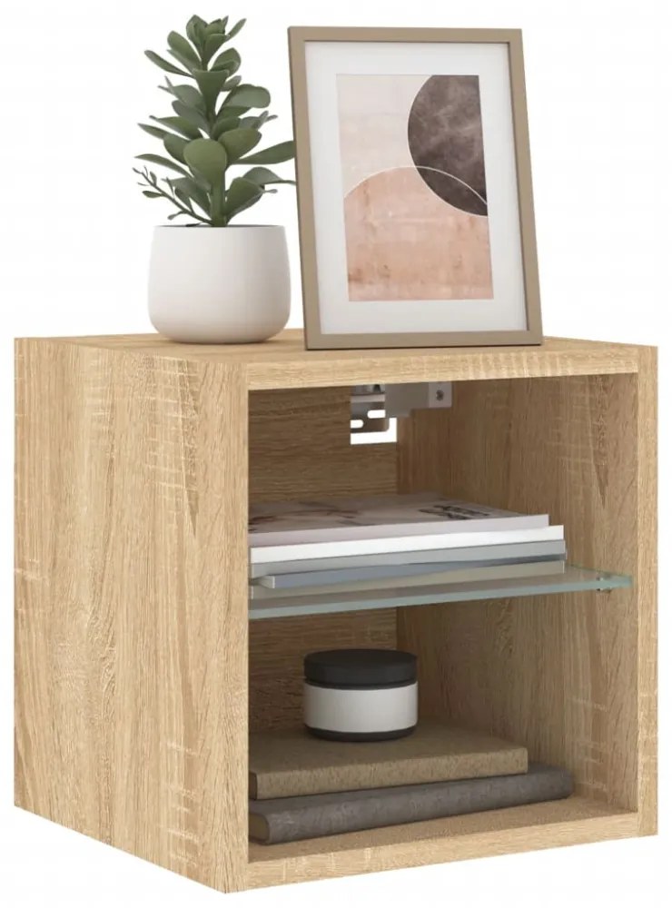 2 db sonoma tölgy fali TV-szekrény LED-ekkel 30x28,5x30 cm