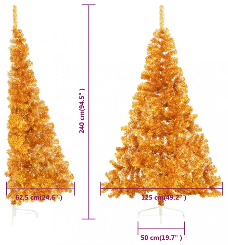 aranyszínű PET fél műkarácsonyfa állvánnyal 240 cm