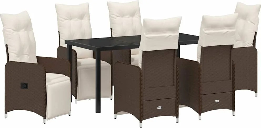 vidaXL Kert étkező szett párnával 7 pcs Barna polirattan