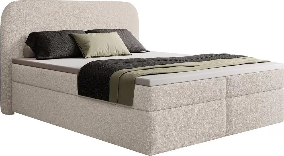 Eleris kontinentális ágy 160x200 tárolóval - bézs bouclé Quelle 03