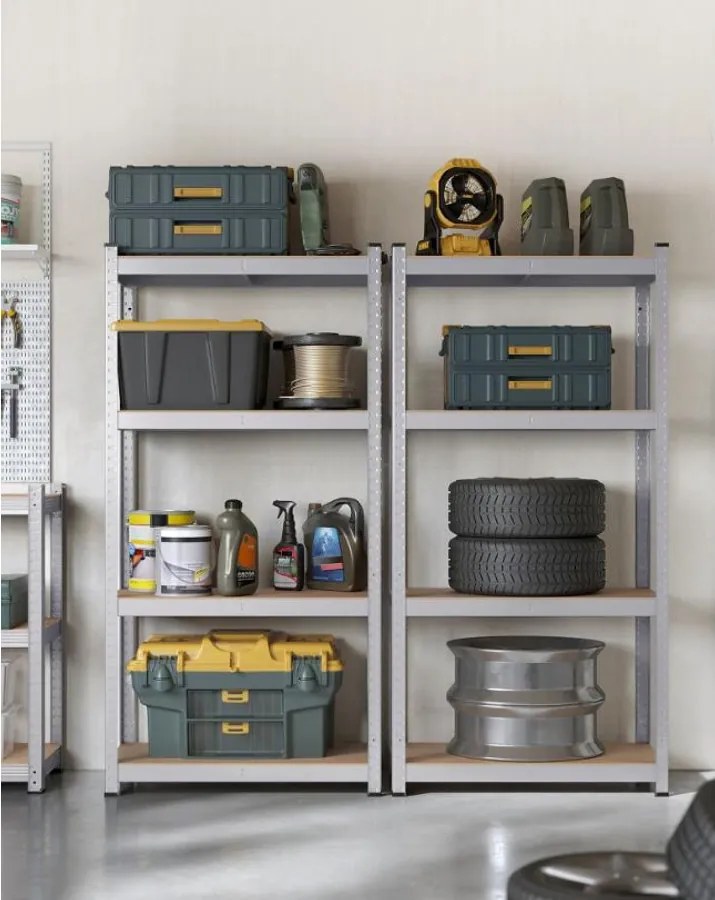 Fém tároló polcok szett(2db) 160x80x40 cm, ezüst