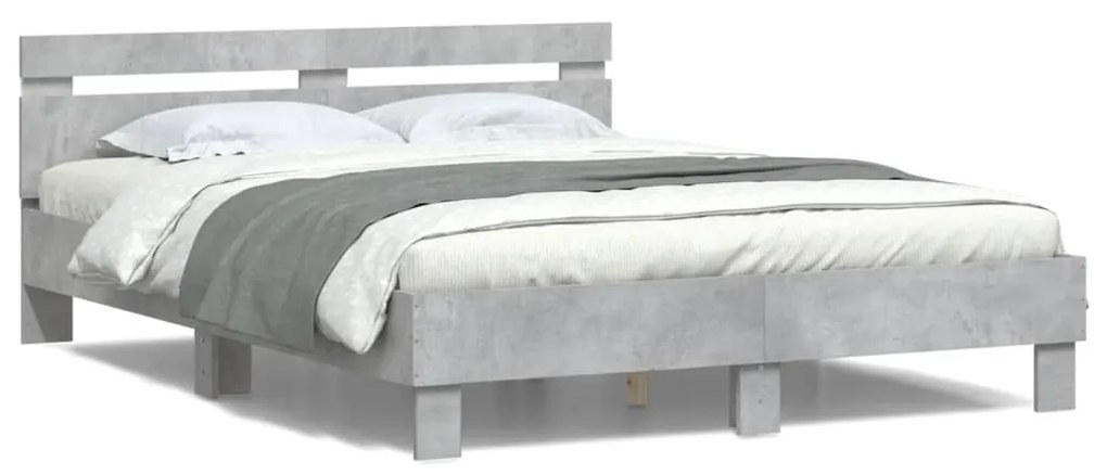 betonszürke ágykeret fejtámlával és LED-del 140x190 cm