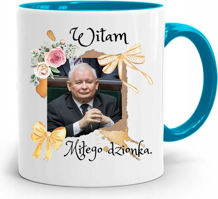 Kék Vicces Bögre Jaroslaw Kaczynski fényképes nyomattal
